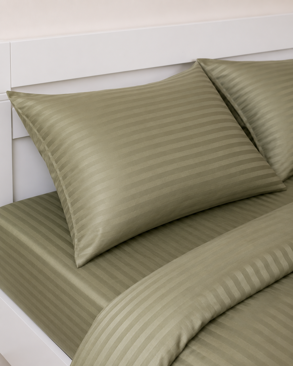 Striped Sateen Cotton Bedding Set – Olive Serenity