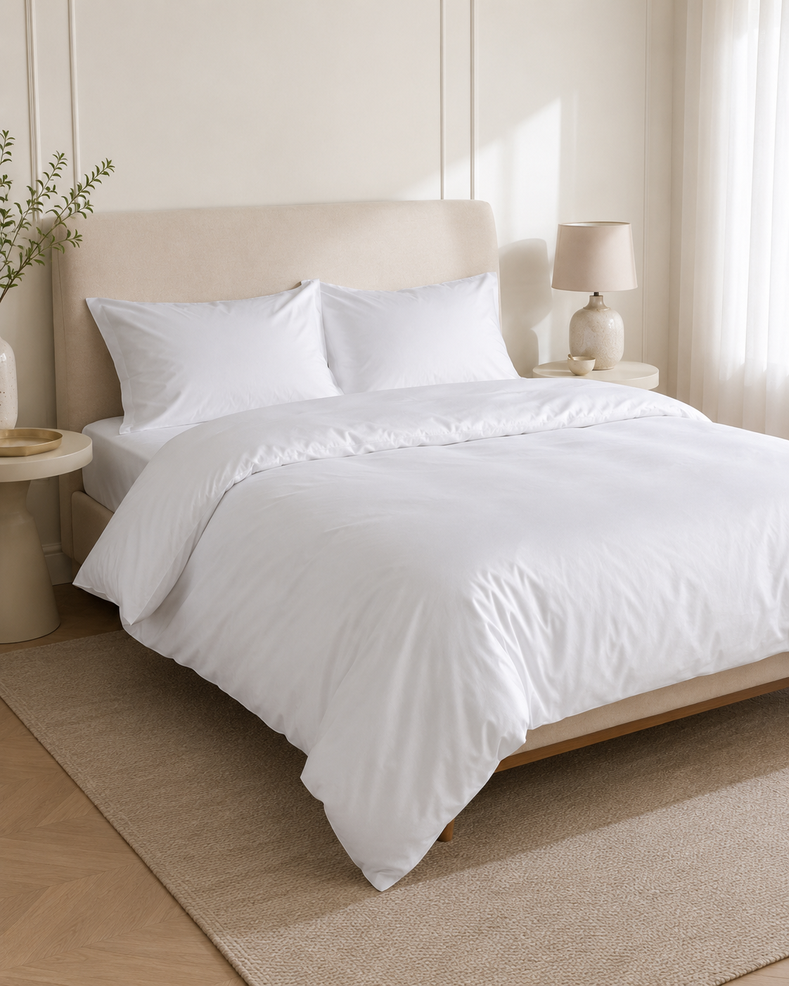 Luxury Cotton Sateen Bedding Set – Pure White
