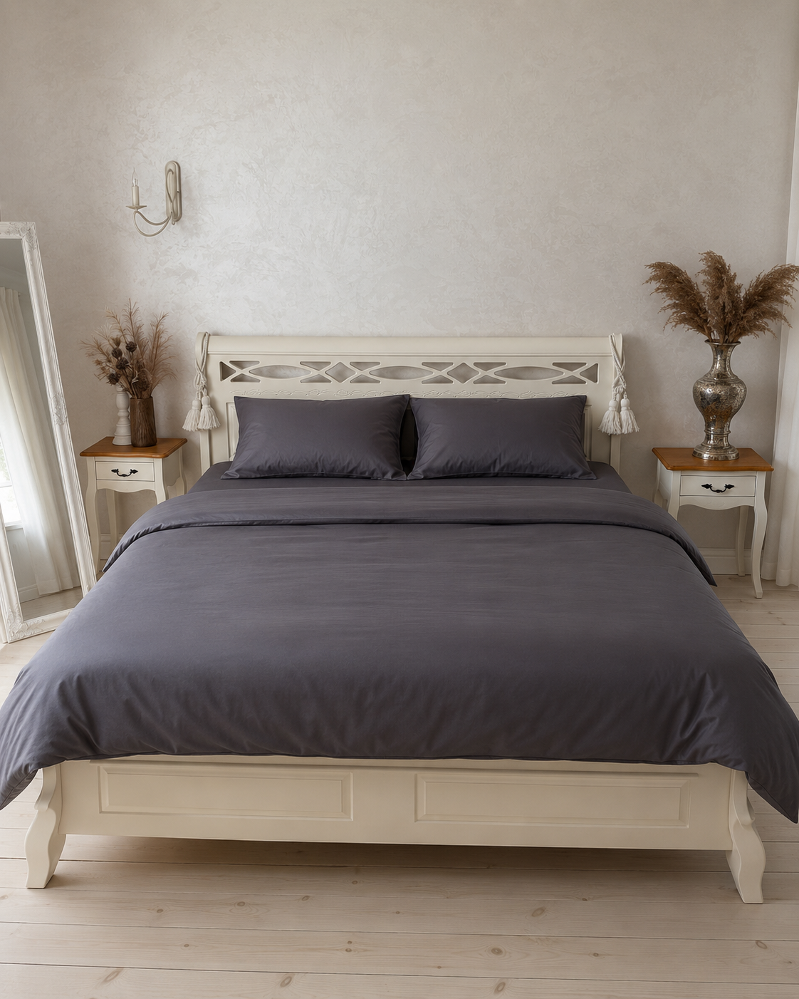 Luxury Cotton Sateen Bedding Set – Graphite Silk