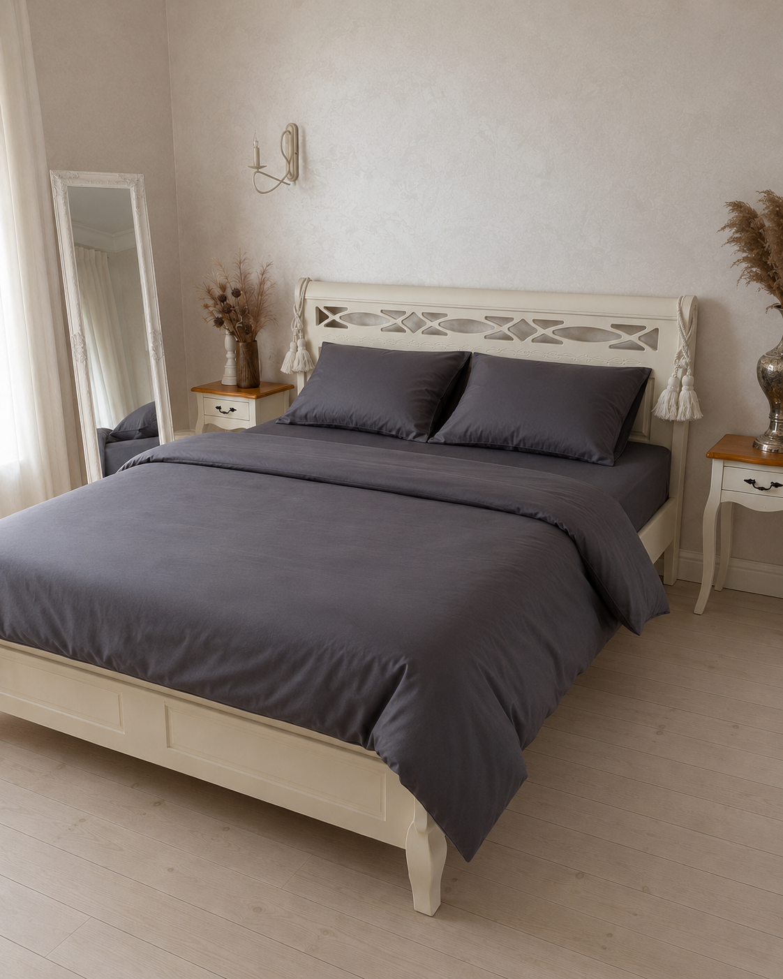Luxury Cotton Sateen Bedding Set – Graphite Silk