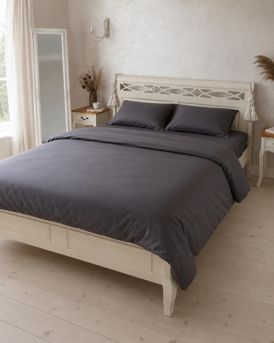 Luxury Cotton Sateen Bedding Set – Graphite Silk