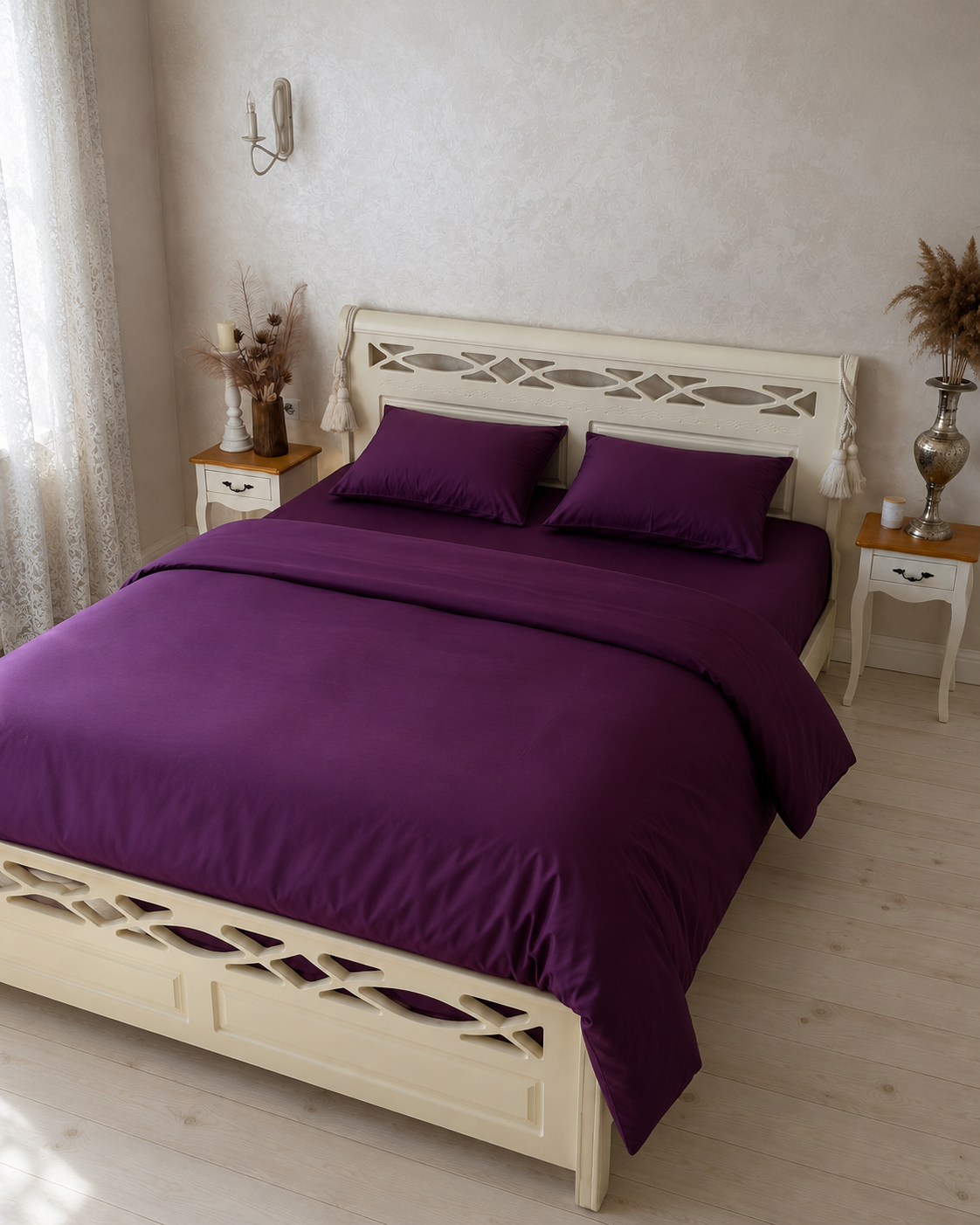 Luxury Cotton Sateen Bedding Set – Deep Plum Elegance