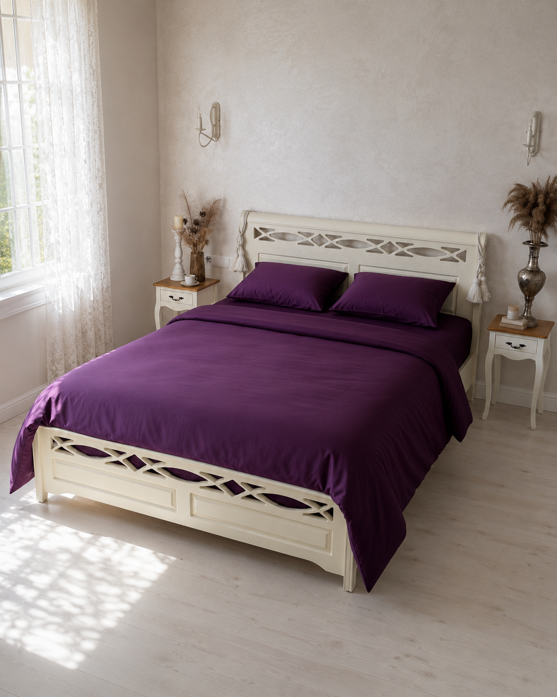 Luxury Cotton Sateen Bedding Set – Deep Plum Elegance