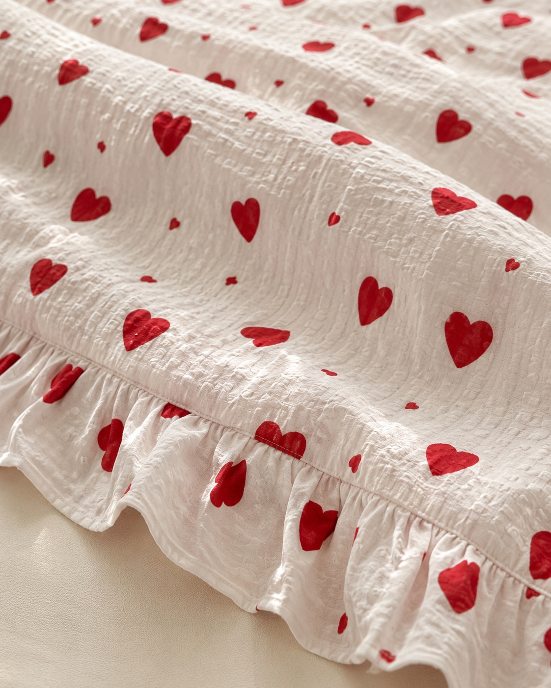 Seersucker Ruffle Cotton Bedding Set — Red Heart