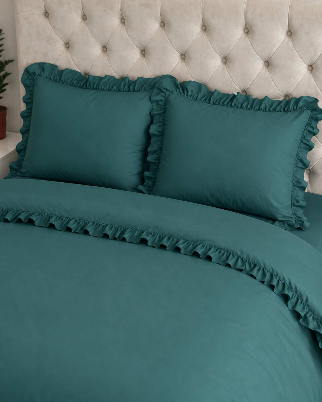 Ranforce Ruffle Cotton Bedding Set – Deep Emerald