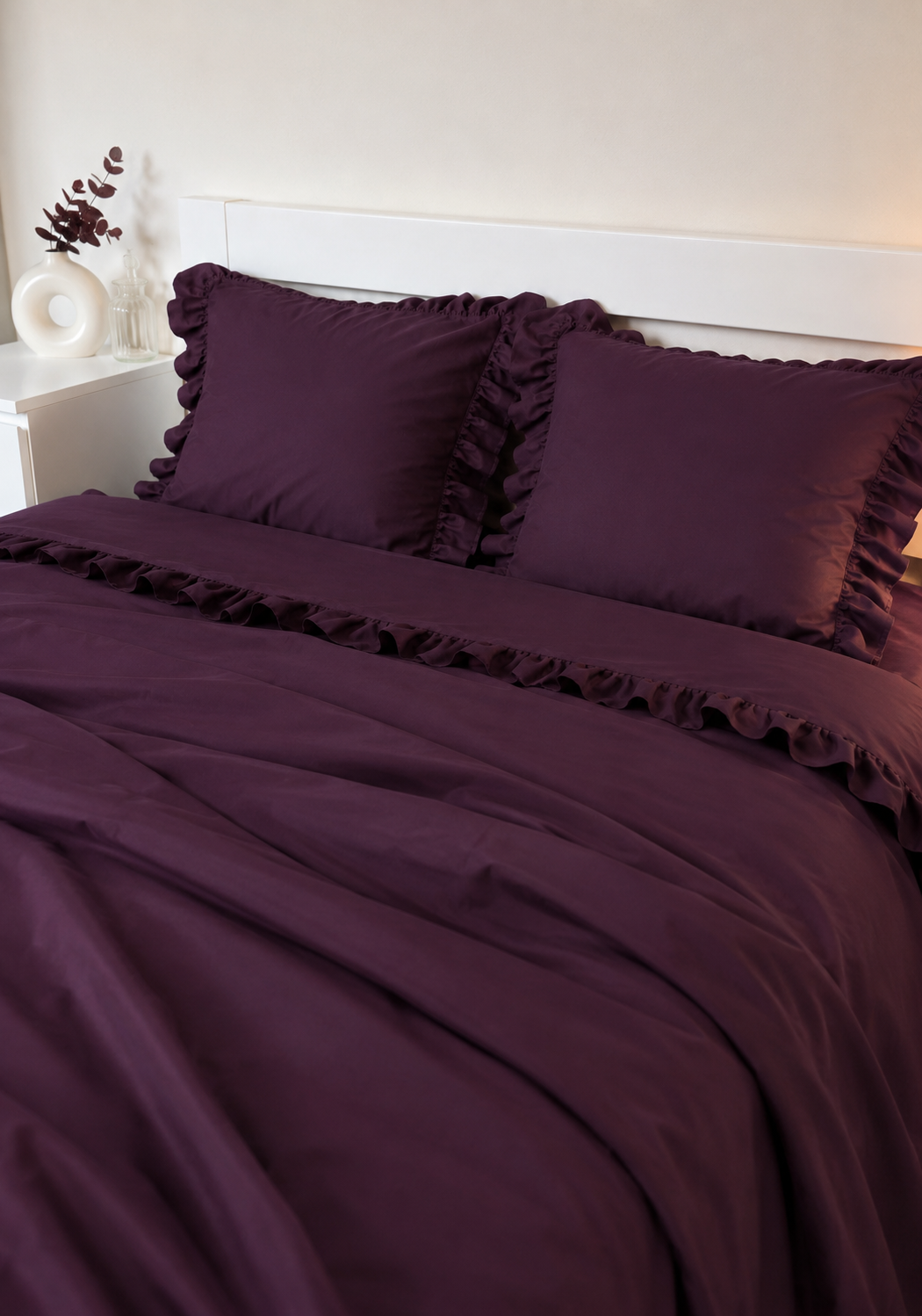 Ranforce Ruffle Cotton Bedding Set – Deep Plum