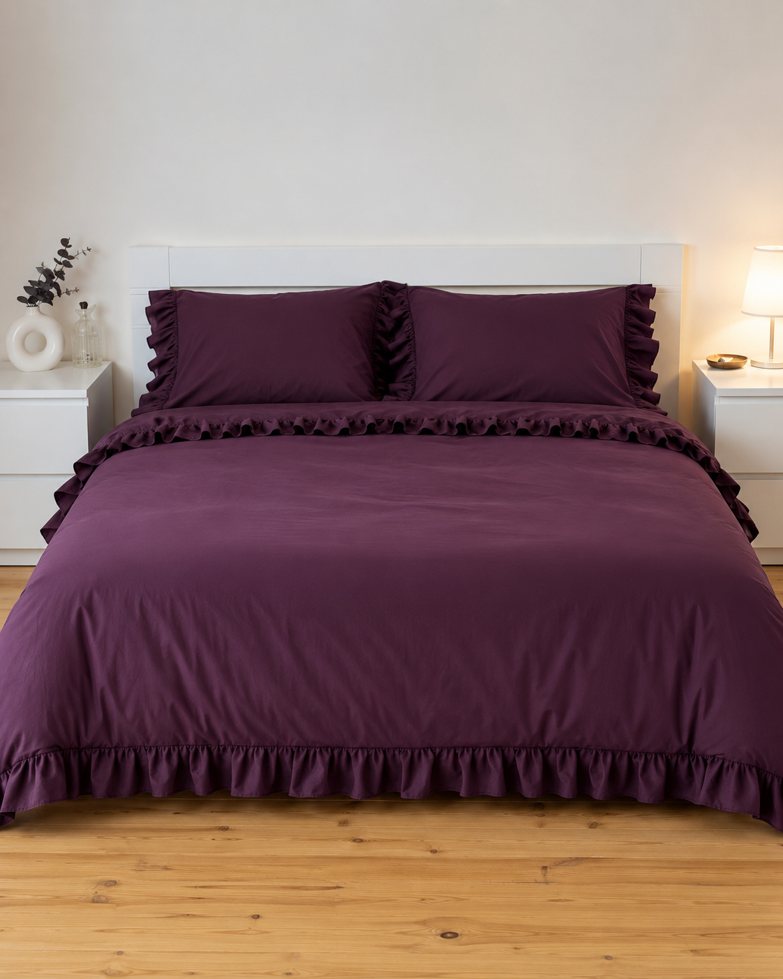Ranforce Ruffle Cotton Bedding Set – Deep Plum