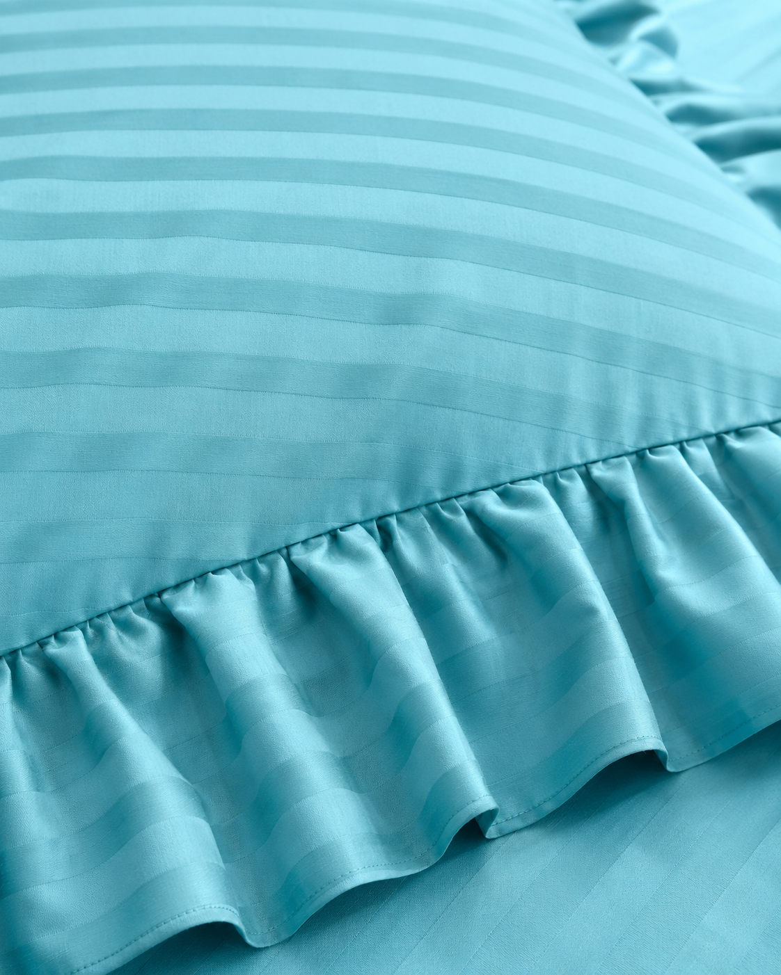 Striped Sateen Ruffle Cotton Bedding Set – Ocean Teal