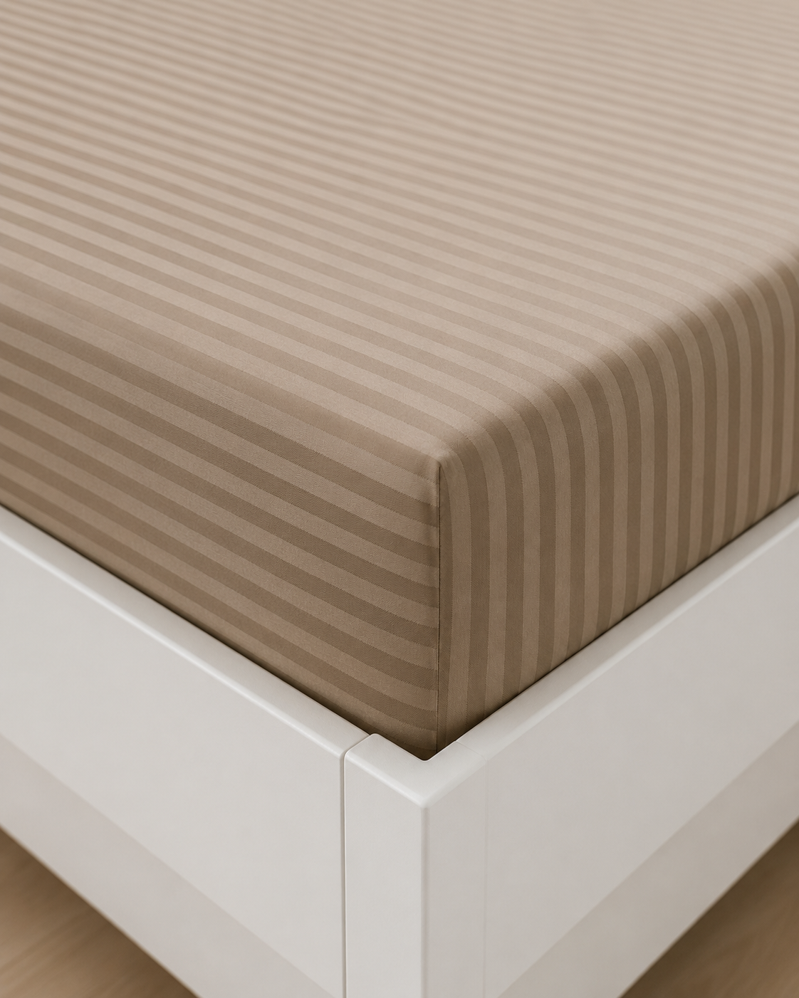 Striped Sateen Ruffle Cotton Bedding Set – Taupe Harmony