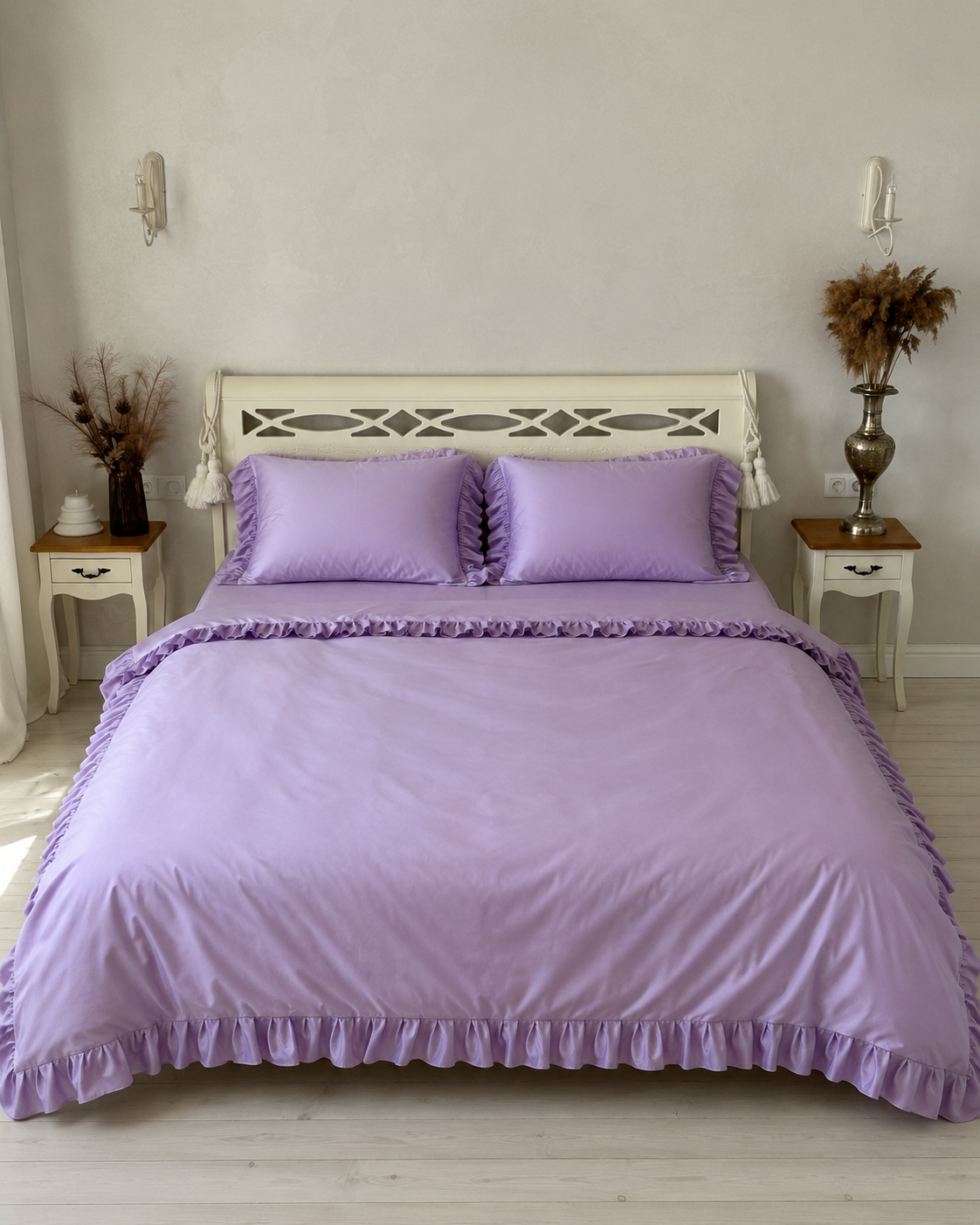 Luxury Cotton Ruffle Sateen Bedding Set – Lavender Dream