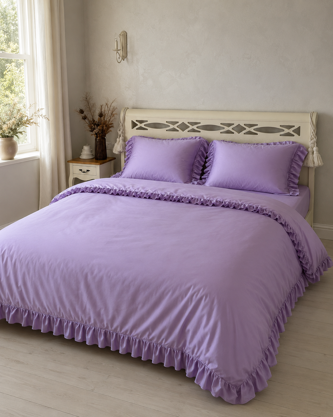 Luxury Cotton Ruffle Sateen Bedding Set – Lavender Dream