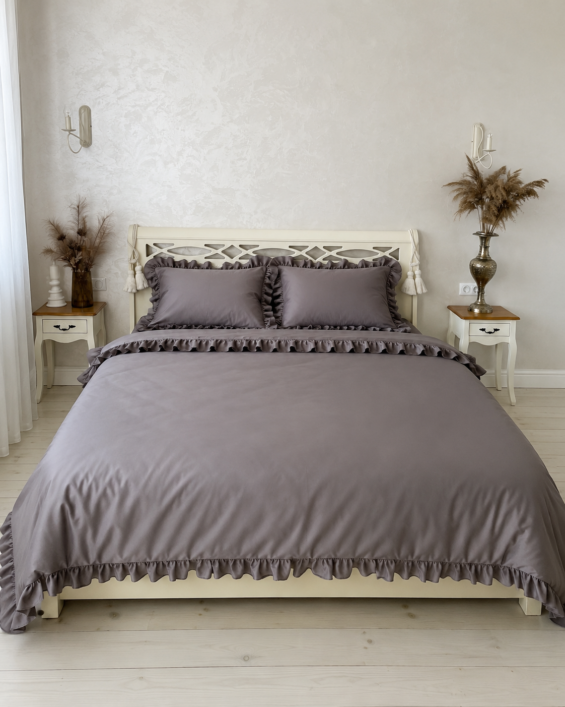 Luxury Cotton Ruffle Sateen Bedding Set – Cocoa Calm