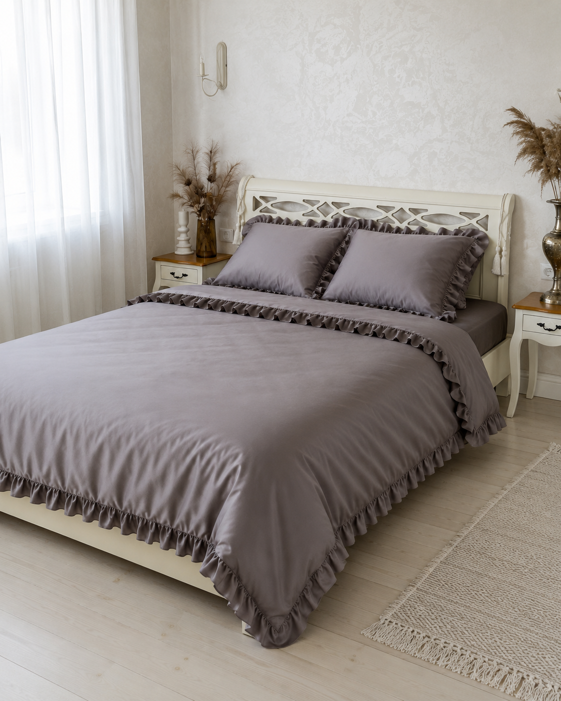 Luxury Cotton Ruffle Sateen Bedding Set – Cocoa Calm