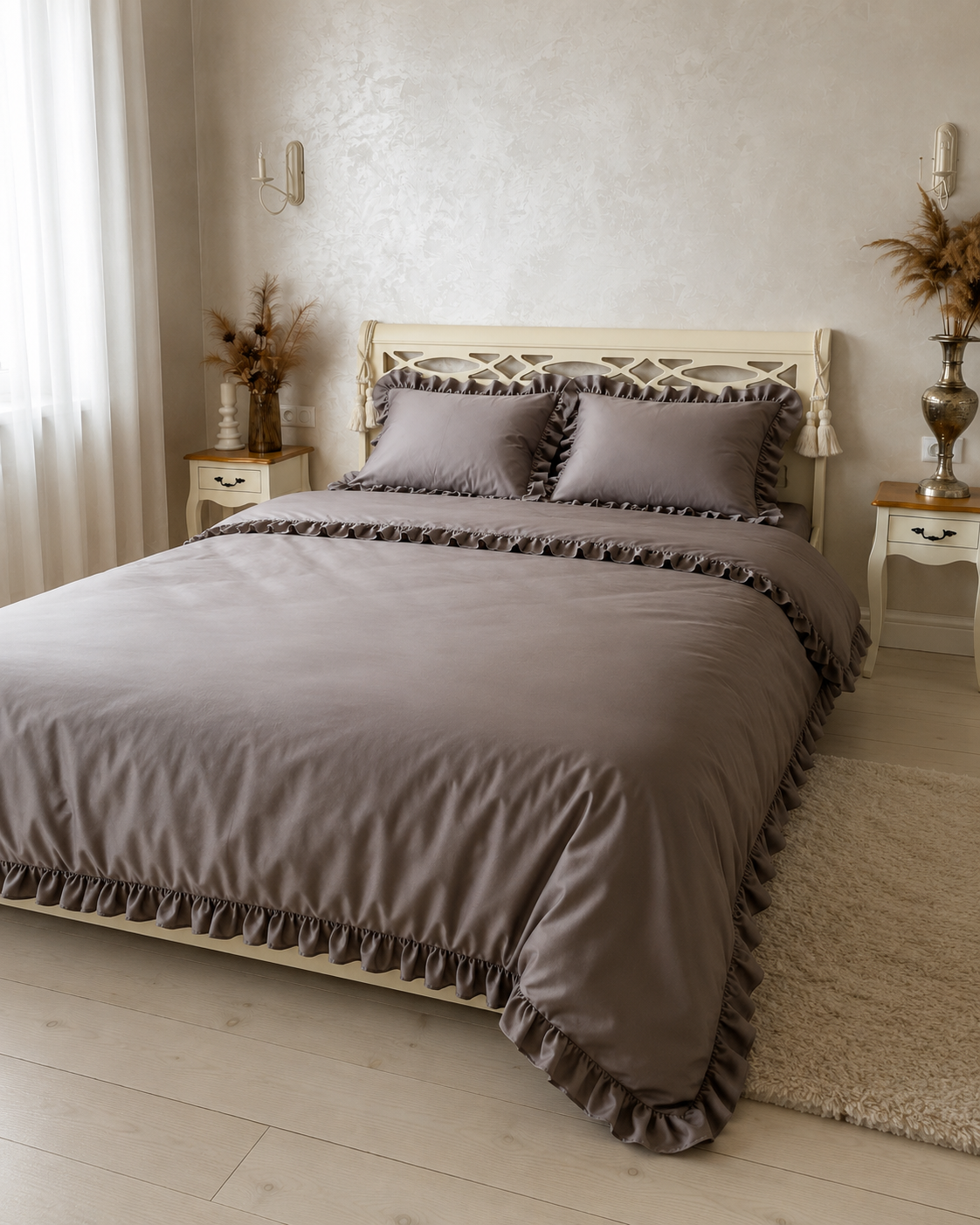 Luxury Cotton Ruffle Sateen Bedding Set – Cocoa Calm