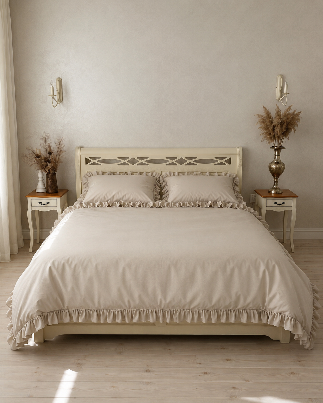 Luxury Cotton Ruffle Sateen Bedding Set – Pure Ivory