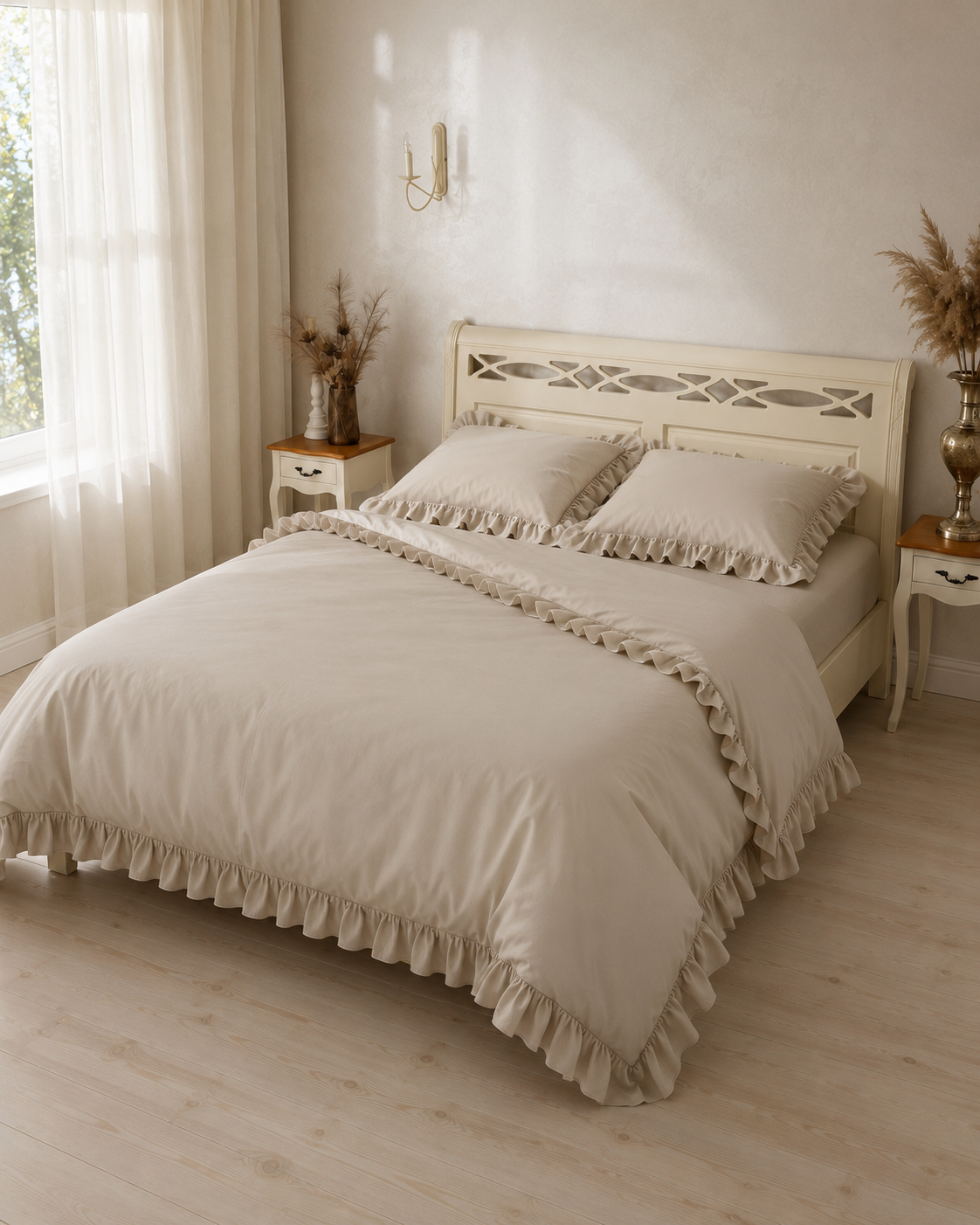 Luxury Cotton Ruffle Sateen Bedding Set – Pure Ivory