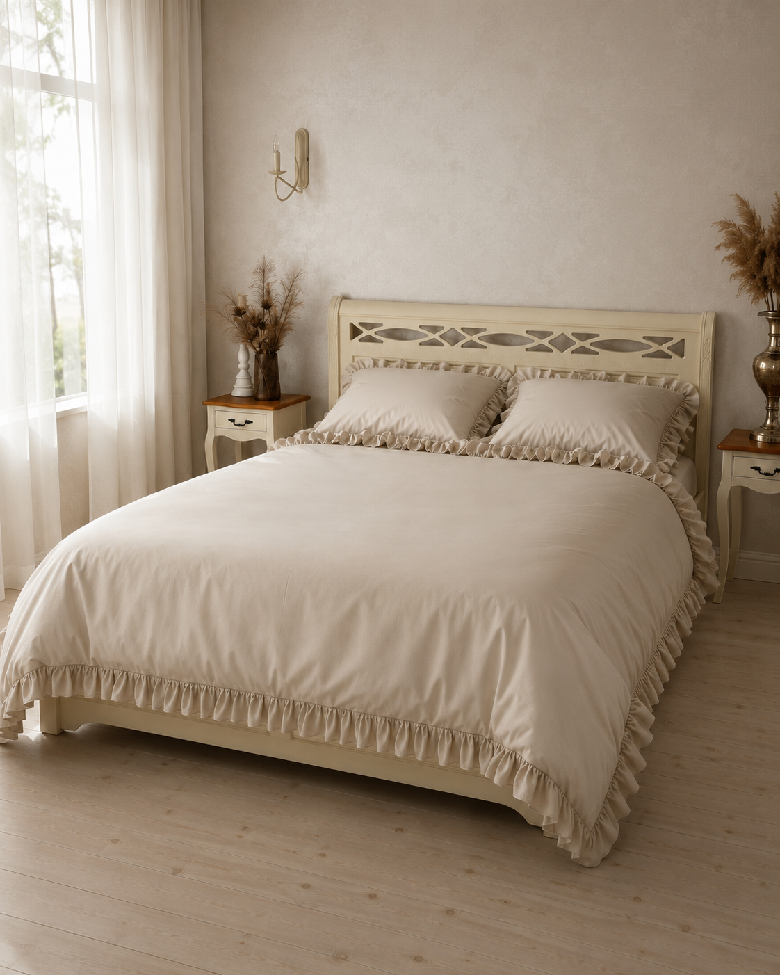 Luxury Cotton Ruffle Sateen Bedding Set – Pure Ivory
