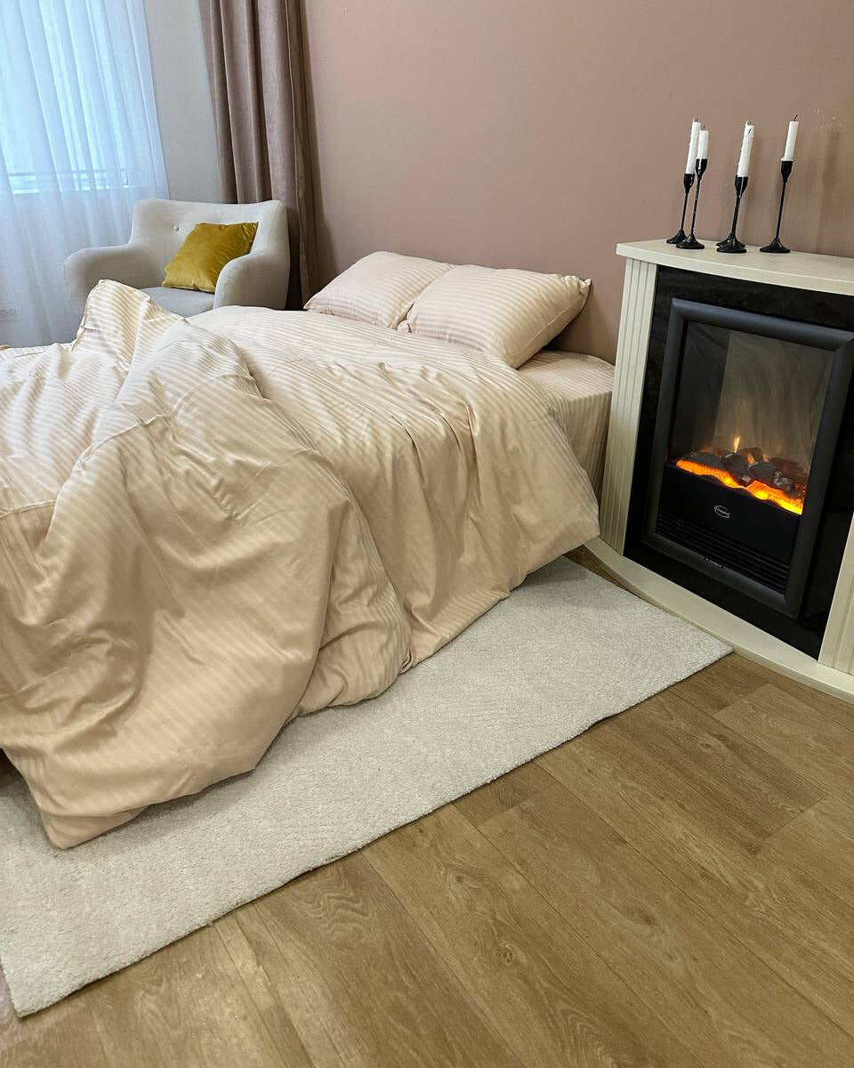 Premium Striped Sateen Bedding Set – Soft Champagne