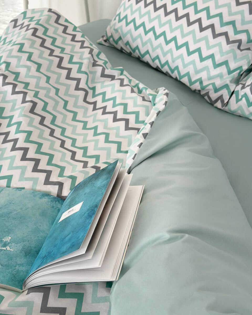 Premium Ranforce Cotton Bedding Set – Mint Waves