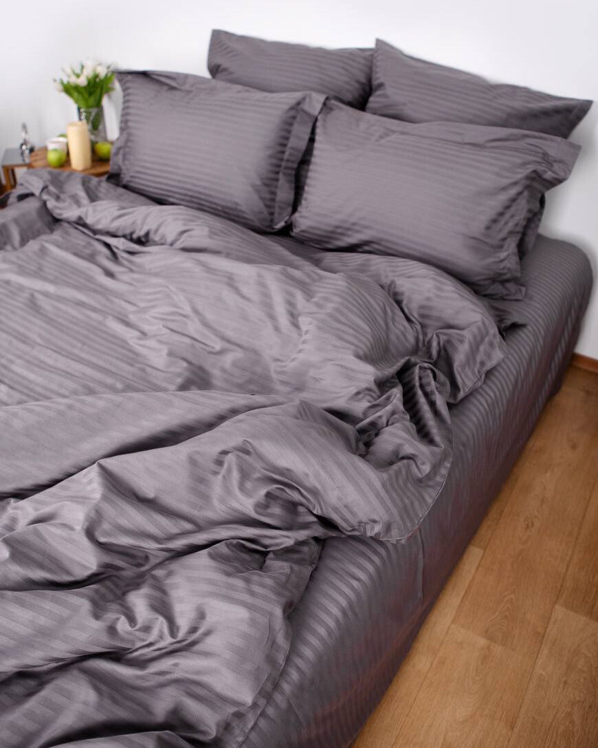 Premium Striped Sateen Bedding Set – Urban Grey
