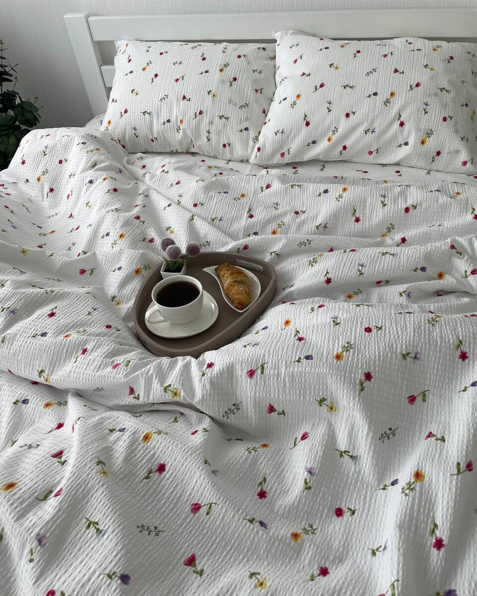 Premium Ranforce Seersucker Bedding Set – Blooming Garden