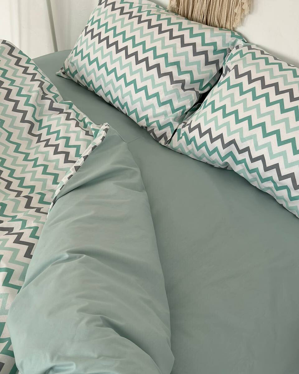 Premium Ranforce Cotton Bedding Set – Mint Waves
