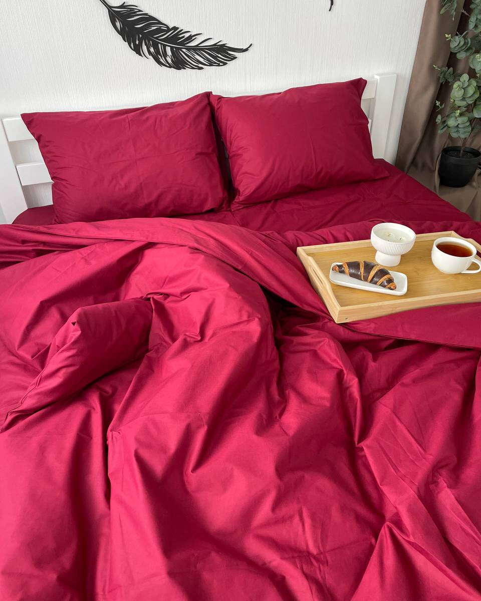 Premium Ranforce Cotton Bedding Set – Burgundy Elegance