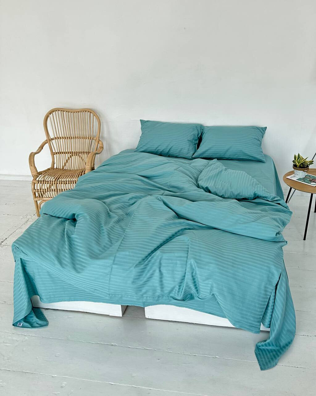 Premium Striped Sateen Bedding Set – Ocean Teal