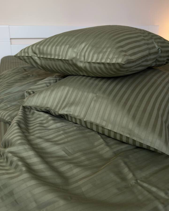 Premium Striped Sateen Bedding Set – Olive Serenity