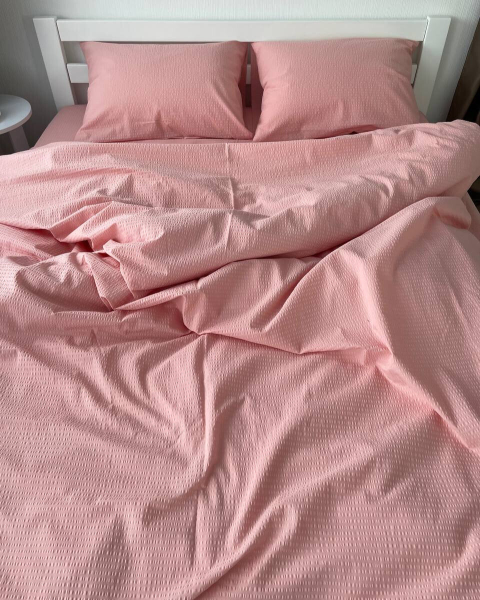 Premium Seersucker Cotton Bedding Set – Pink Blush