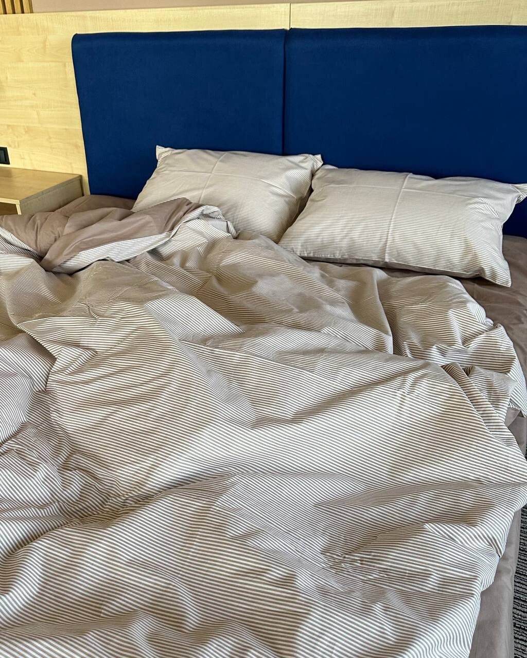 Premium Ranforce Cotton Bedding Set – Taupe Microstripe Elegance