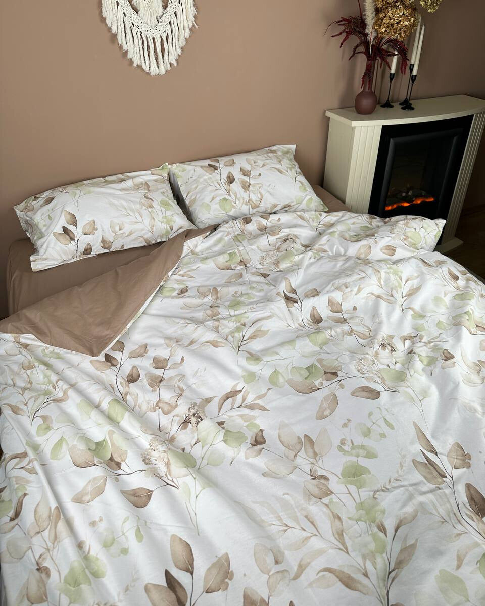 Premium Ranforce Cotton Bedding Set – Eucalyptus Breeze Latte