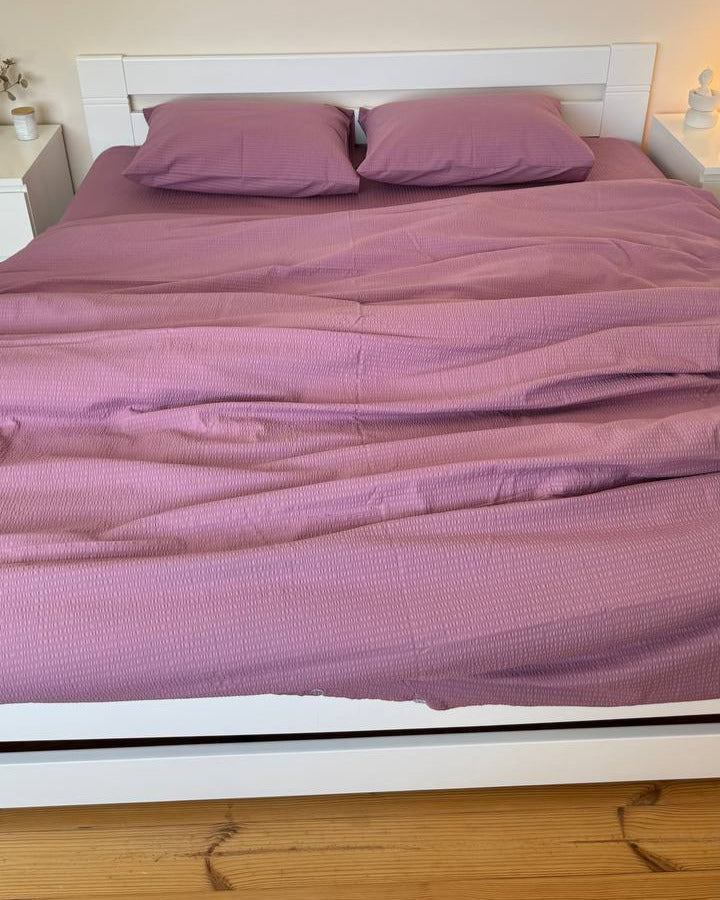 Seersucker Cotton Bedding Set — Soft Mauve