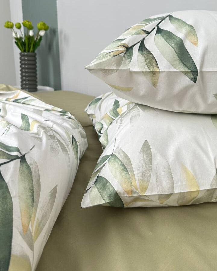 Premium Ranforce Cotton Bedding Set – Olive Leaf Harmony