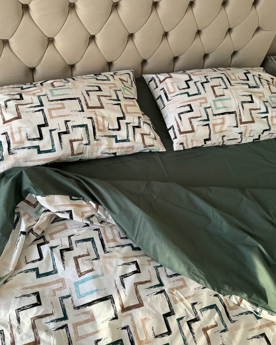 Premium Ranforce Cotton Bedding Set – Emerald Geometry
