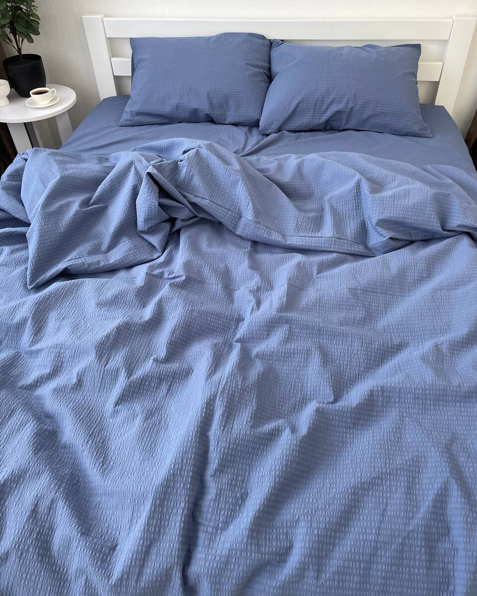 Premium Ranforce Seersucker Bedding Set – Deep Blue Mist
