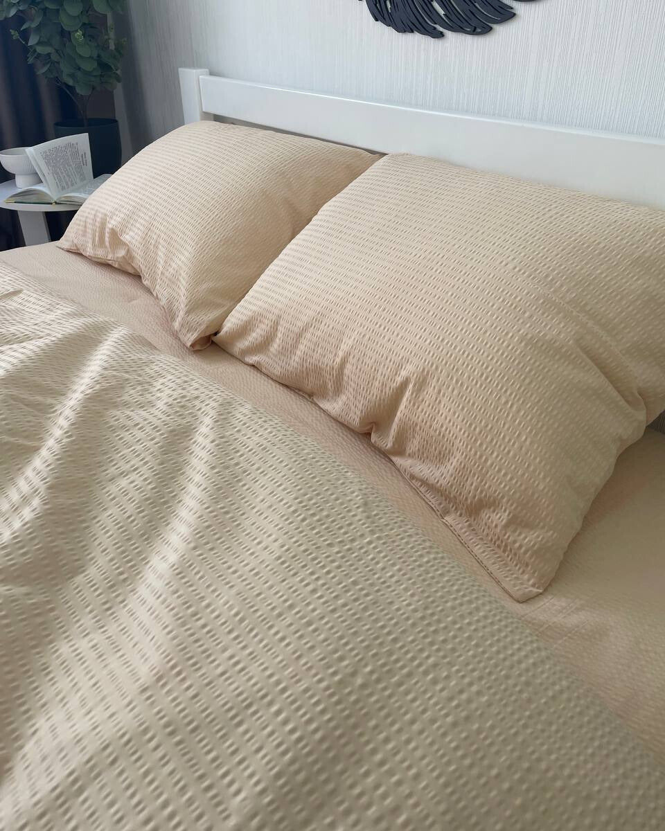 Premium Ranforce Seersucker Bedding Set – Soft Sand