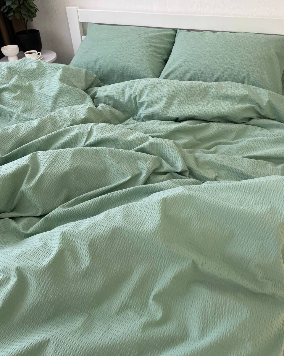 Premium Ranforce Seersucker Bedding Set – Mint Whisper