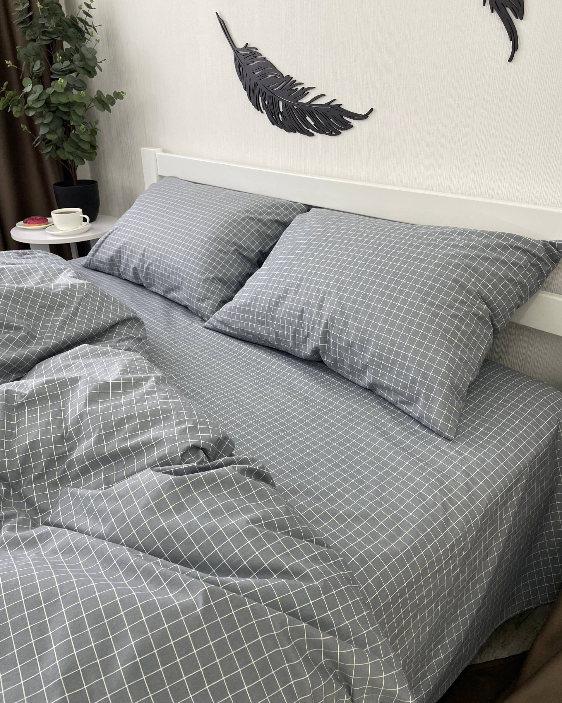 Premium Ranforce Cotton Bedding Set – Grey Grid