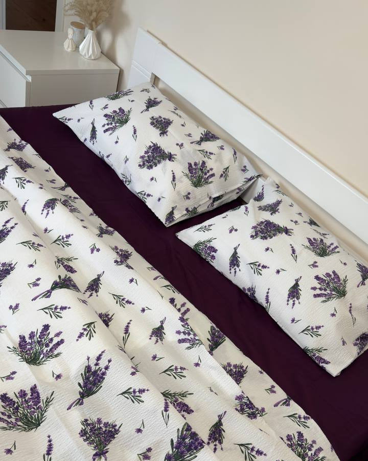 Premium Seersucker Cotton Bedding Set – Lavender Bloom