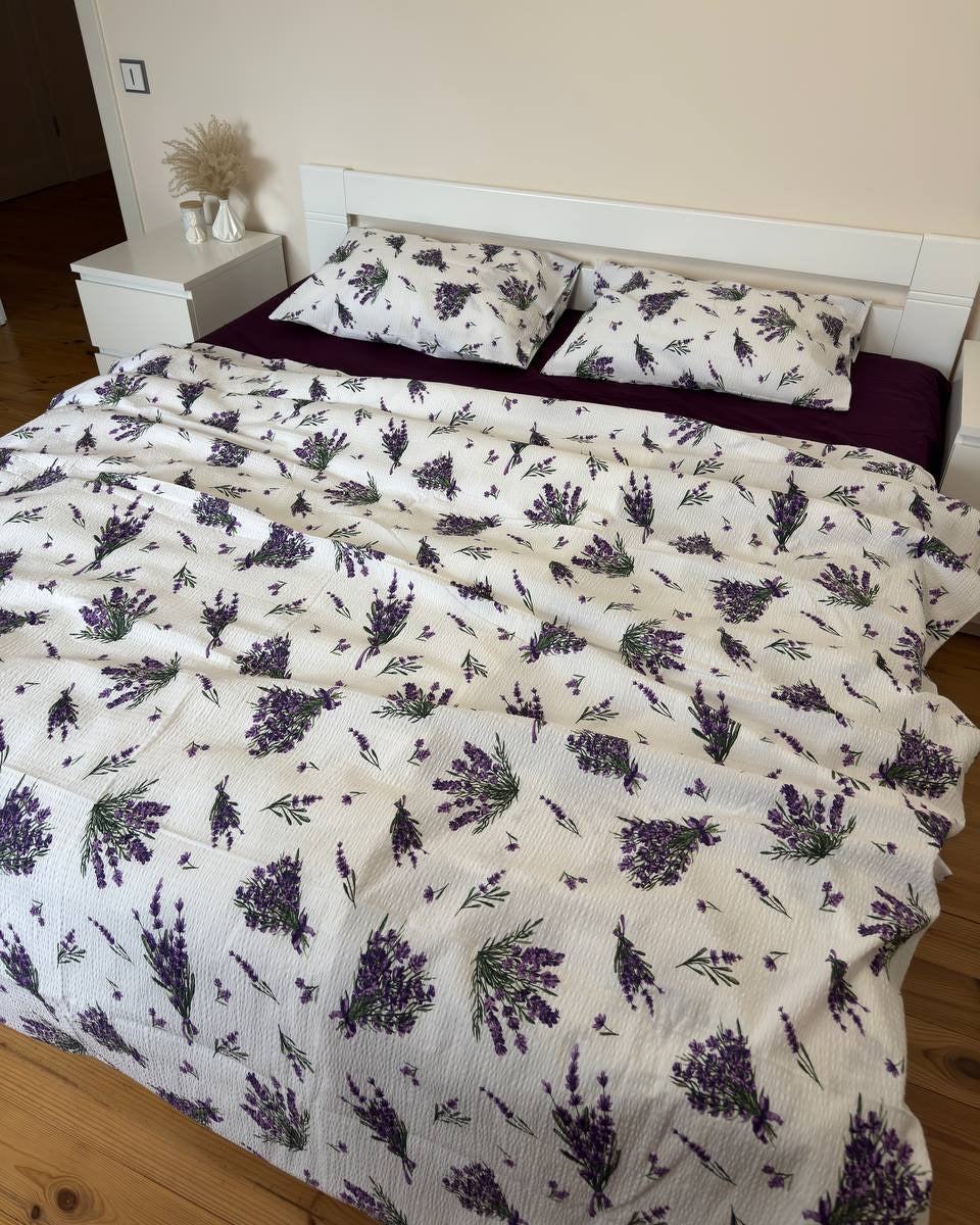 Premium Seersucker Cotton Bedding Set – Lavender Bloom