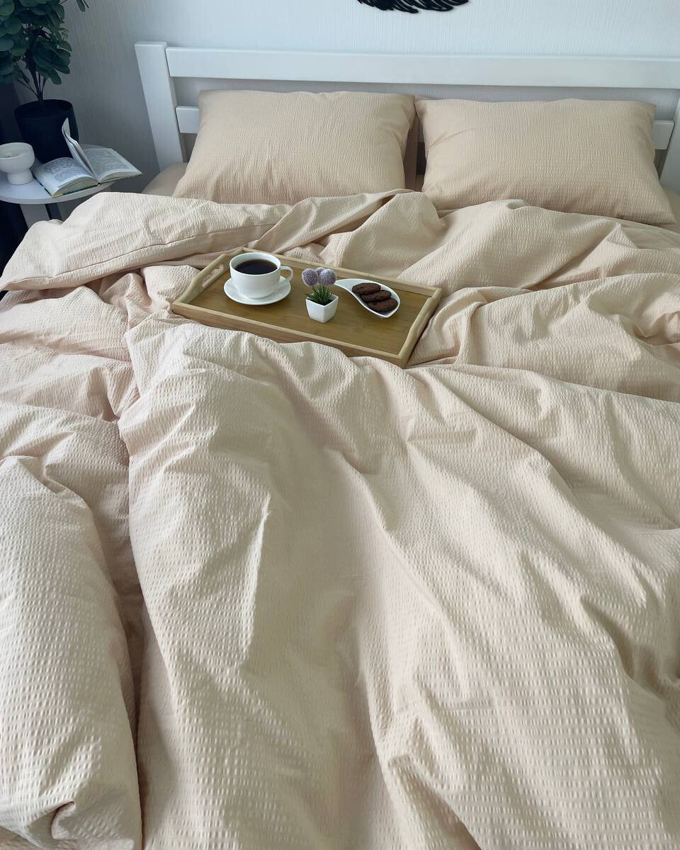 Premium Ranforce Seersucker Bedding Set – Soft Sand