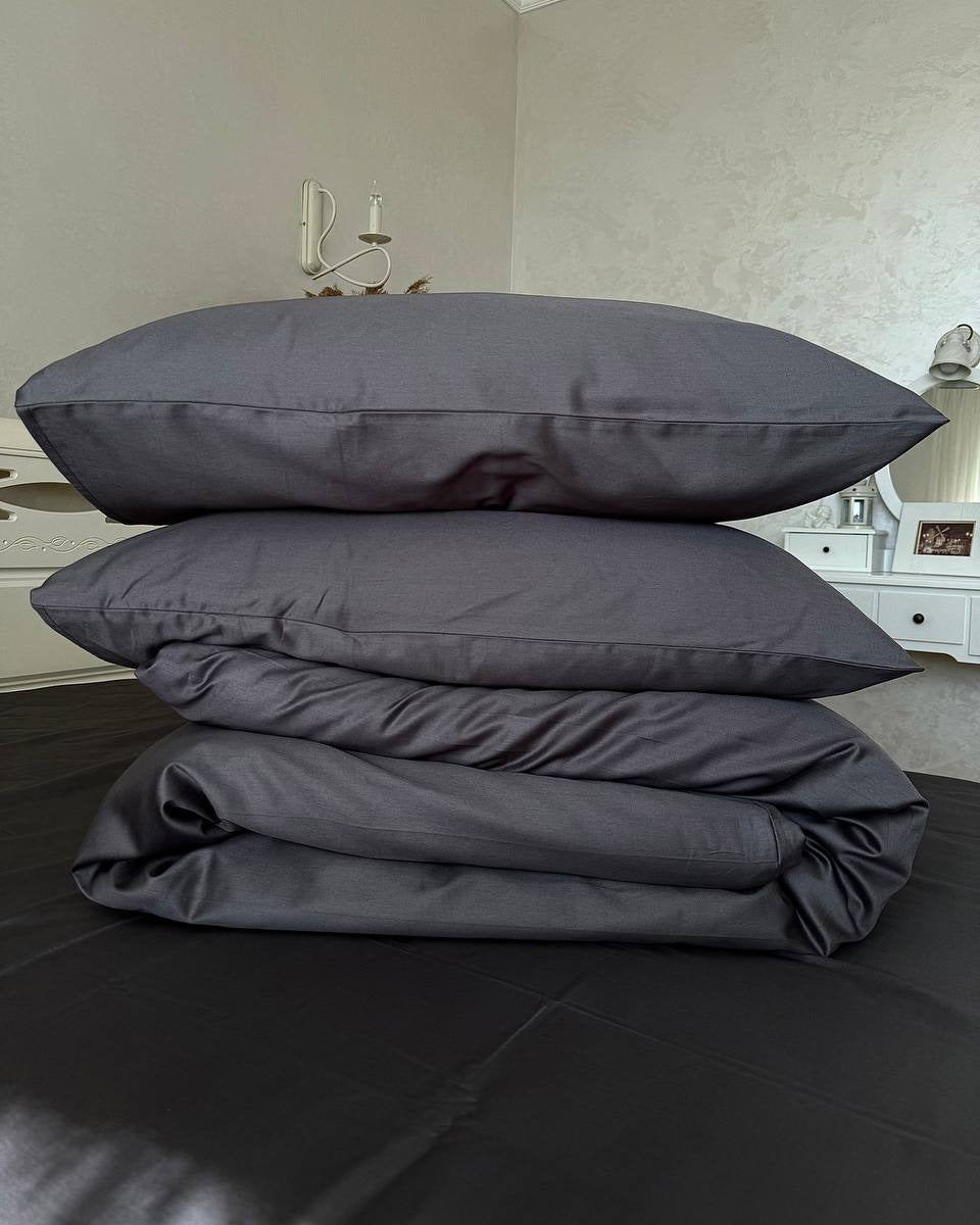 Luxury Cotton Sateen Bedding Set – Graphite Silk