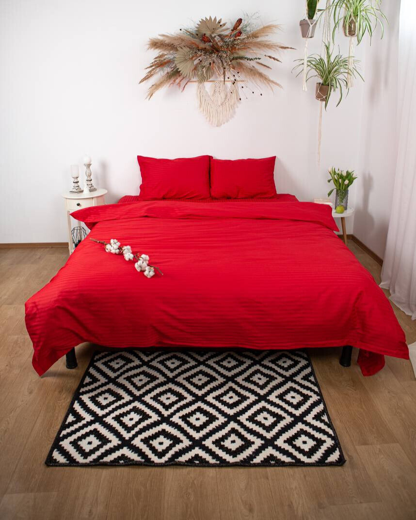 Premium Striped Sateen Cotton Bedding Set – Ruby Passion