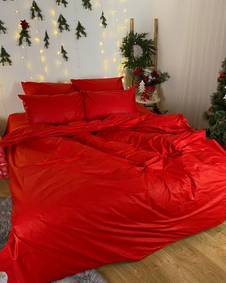Premium Ranforce Cotton Bedding Set – Holiday Red Glow