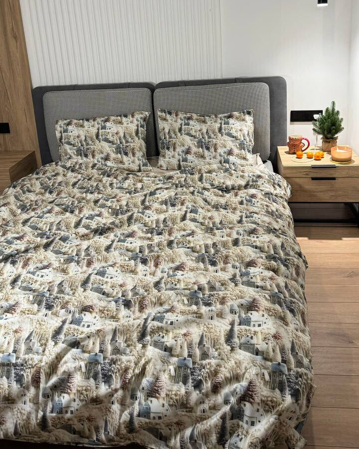 Premium Ranforce Cotton Bedding Set – Winter Village Dreams