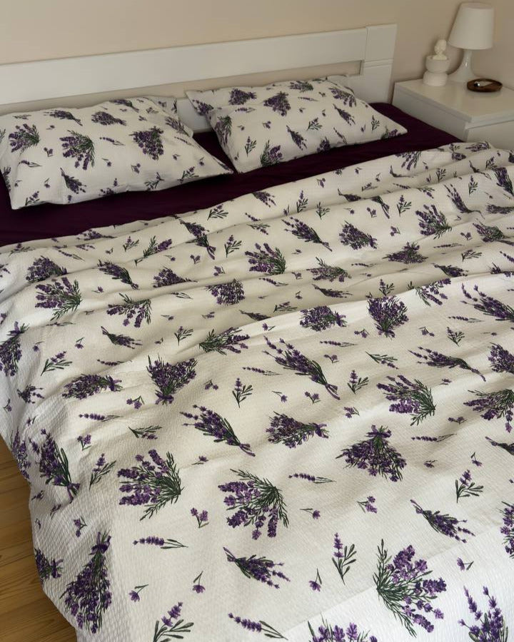 Premium Seersucker Cotton Bedding Set – Lavender Bloom