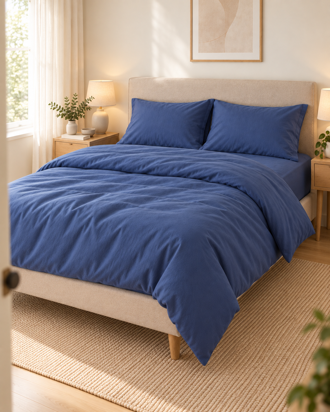 Pure Brushed Cotton Bedding Set – Denim Blue