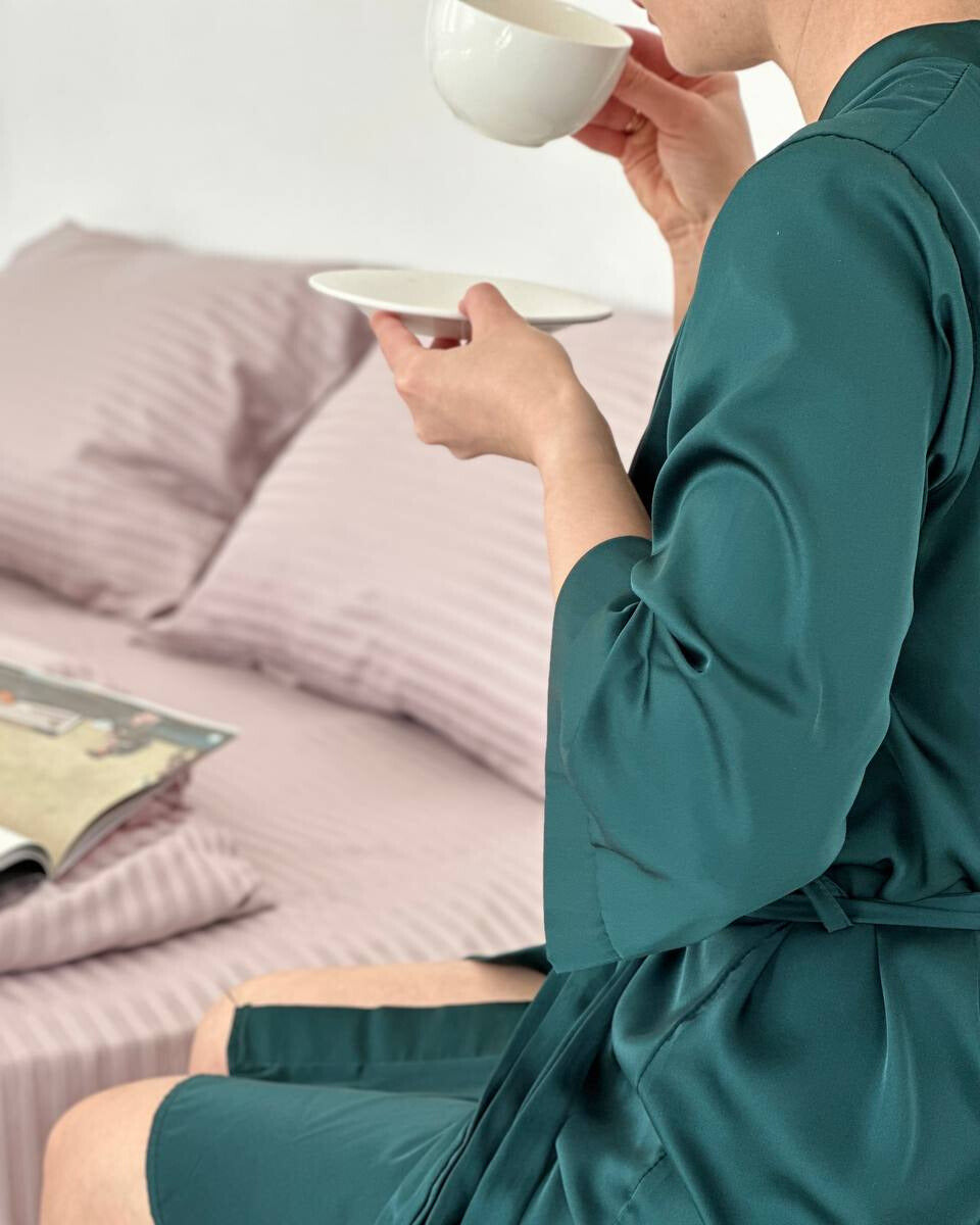 Premium Striped Sateen Cotton Bedding Set – Dusty Blush