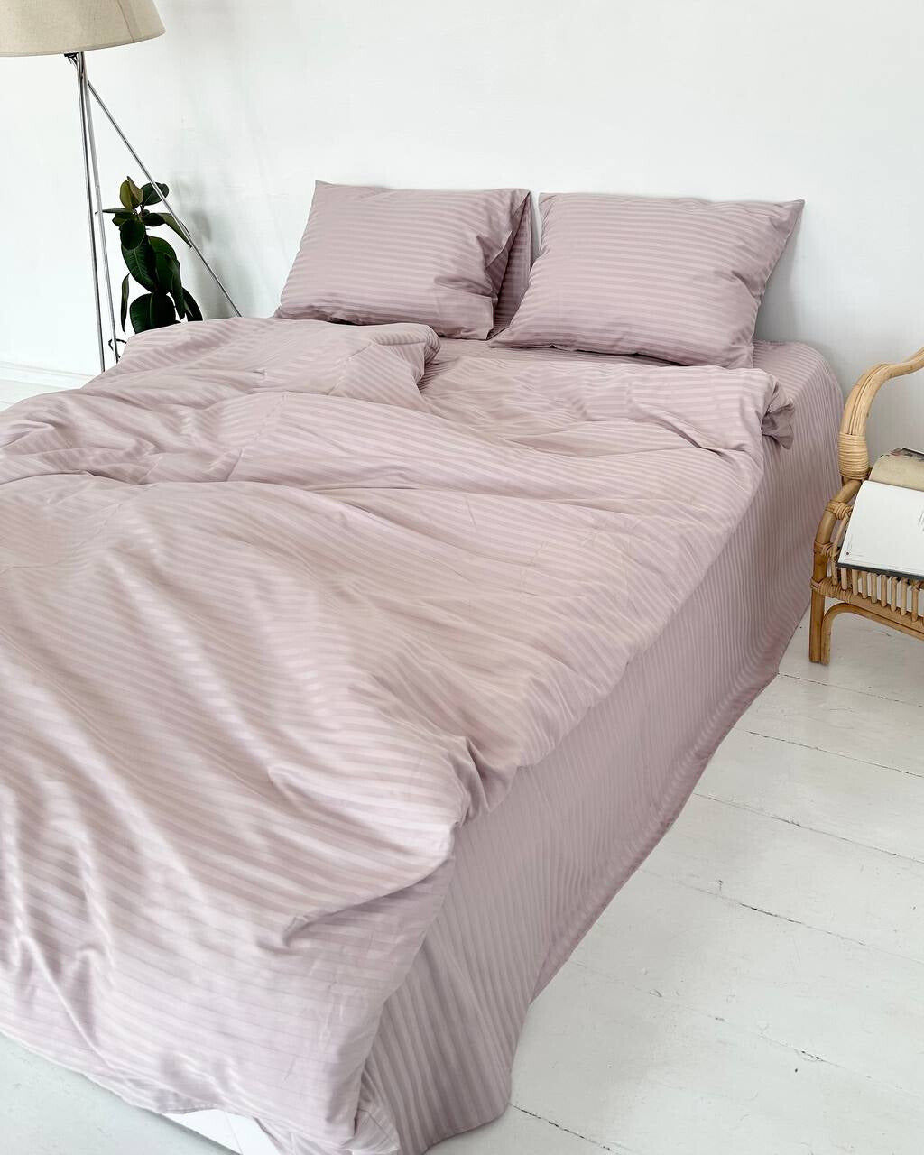 Premium Striped Sateen Cotton Bedding Set – Dusty Blush